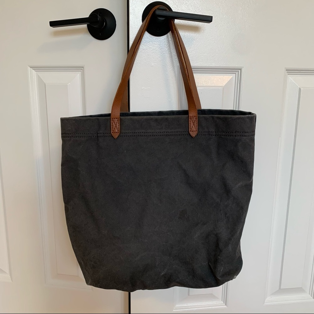 Madewell transport tote navy canvas and leather straps